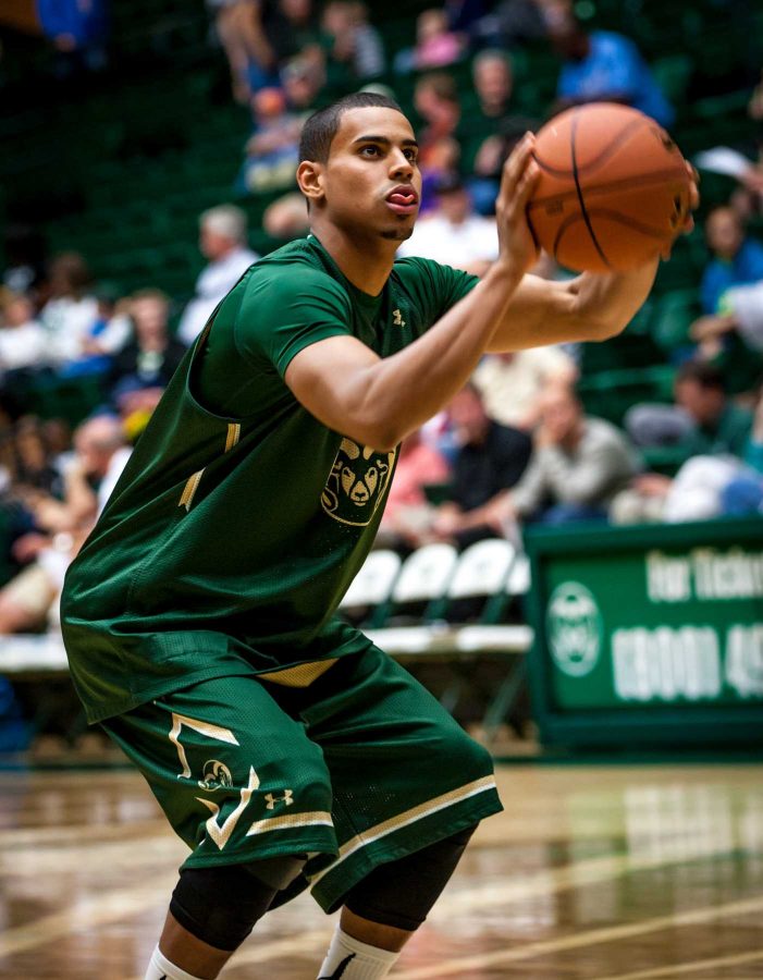 Gian Clavell shooting a free throw in the CSU men's basketball team's open practice. (Keegan Pope/Collegian)