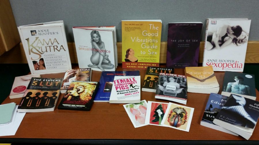 The sex positivity seminar displays various books, films and postcards about sexuality. (Collegian File Photo)