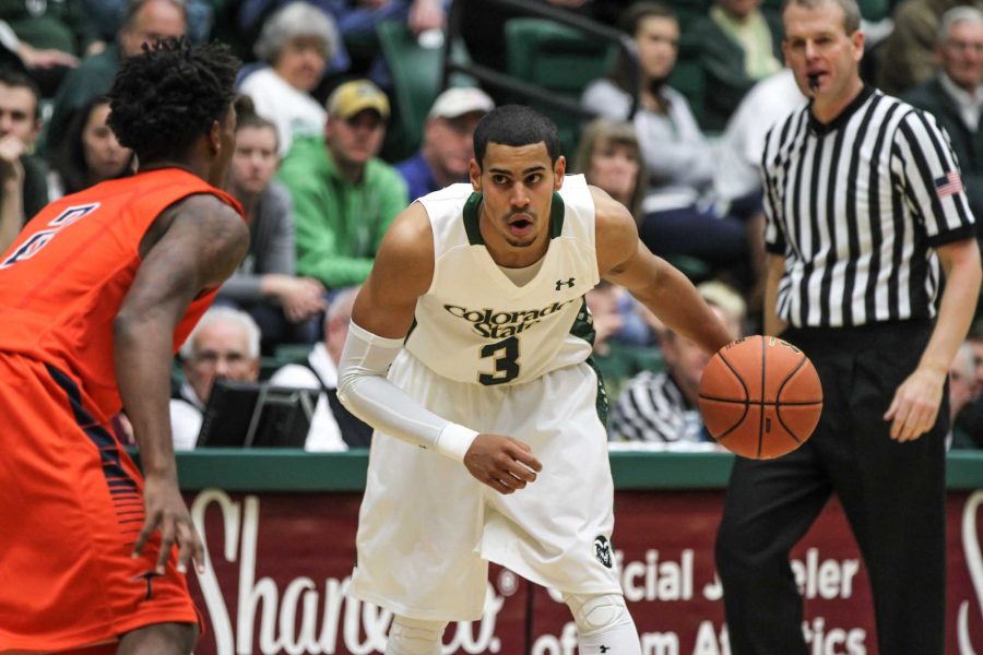 CSU guard Gian Clavell handles the ball in a win against UTEP last season. (Photo by Abbie Parr)