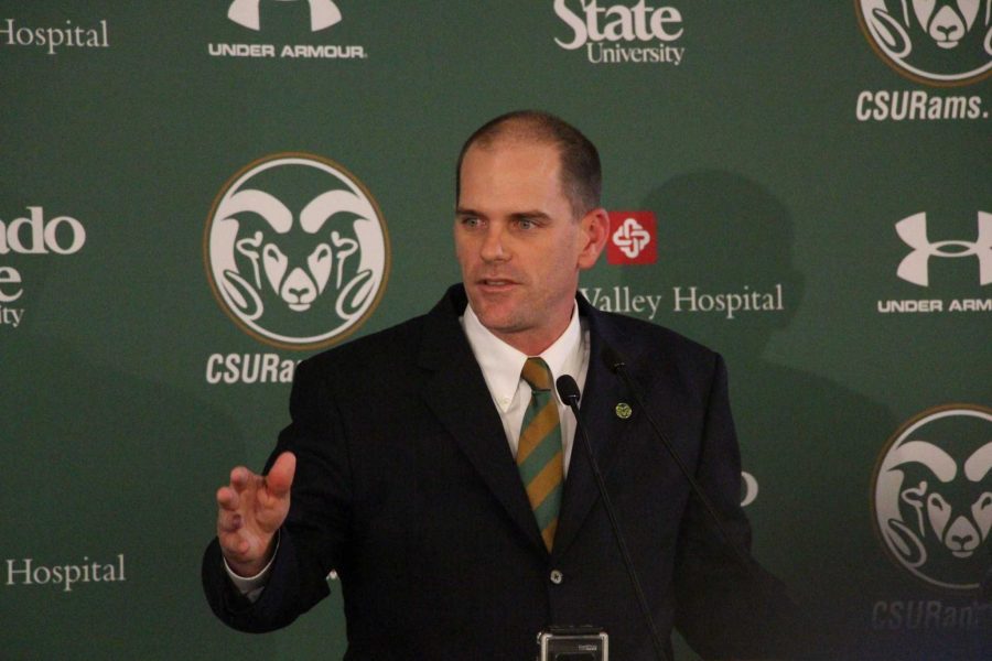 Mike Bobo was introduced as Colorado State's 22nd head football coach Tuesday in a press conference at Moby Arena. (Photo by Keith Albertson)