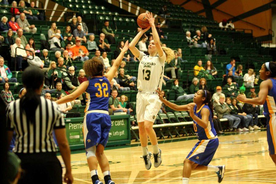 Colorado State forward Ellen Nystrom goes for shot during the Rams' win over San Jose State. 