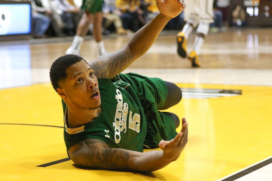 Fred Richardson III argues a call after making a hustle play at Wyoming last year. (Abbie Parr/Collegian)