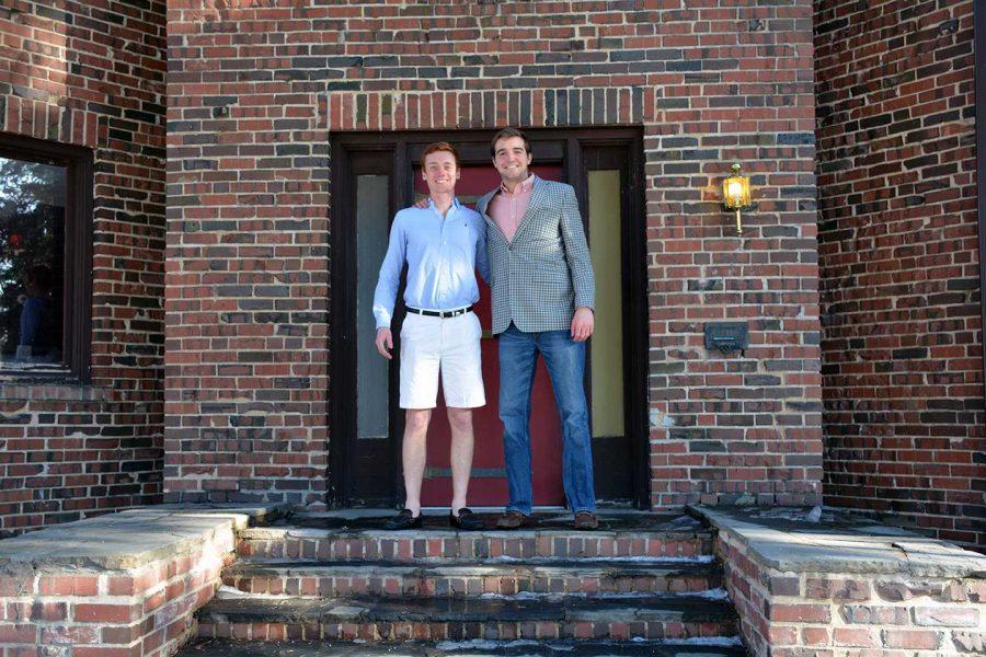 Patrick McGlinchey and Ryan Csrnko, president and house manager of Phi Kappa Tau, stand outside of the house that they are currently trying to rent on Elizabeth St. (Photo credit: Emma Brokaw)