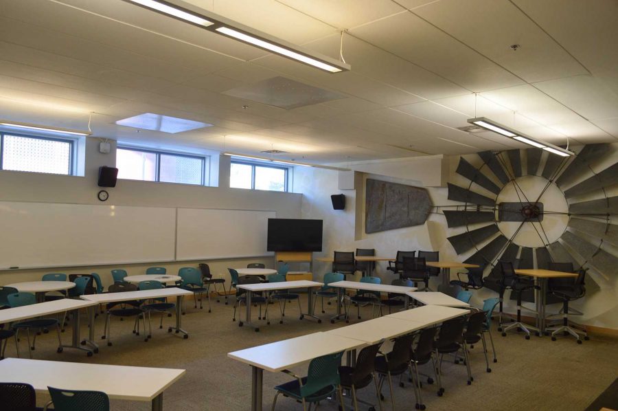 Classroom A105 of the Behavioral Sciences Building is ready for students. (Photo credit: Cisco Mora)