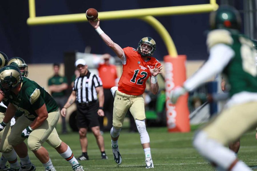 Colorado State quarterback Coleman Key throws the ball downfield during the team's scrimmage Saturday. (Photo Courtesy: Dan Byers/CSU Athletics)