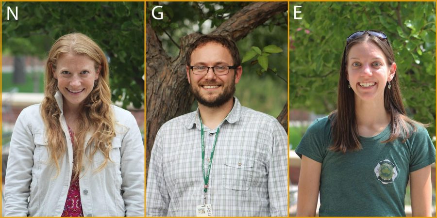 (left)Noyelle Noyes, Nathan Grubaugh and Ashley-Evanoski-Cole are just three of the SoGES Sustainability Leadership Fellows. This year’s cohort included 20 PhD and Postdoctoral students from interdisciplinary majors at CSU. (Illustration by: Christina Vessa)