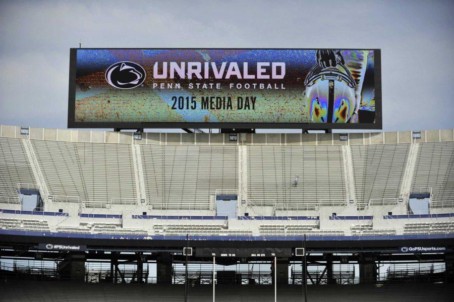 The south endzone scoreboard during media day at Beaver Stadium in University Park, Pa., on Thursday, Aug. 6, 2015. (Nabil K. Mark/Centre Daily Times/TNS)