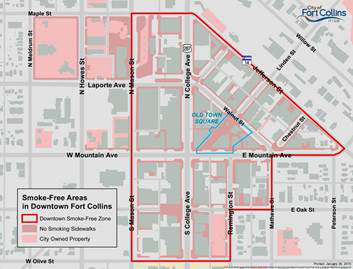 The new smoke-free zone extends from Olive street to Maple street, and will encompass much of the Downtown area