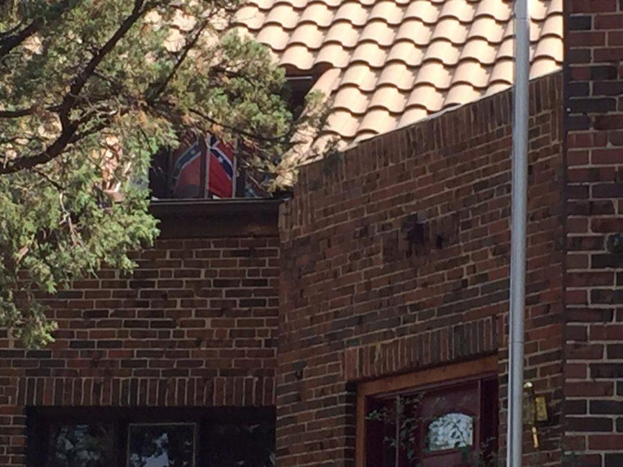 The flag, as seen from outside the Phi Kappa Tau fraternity house.