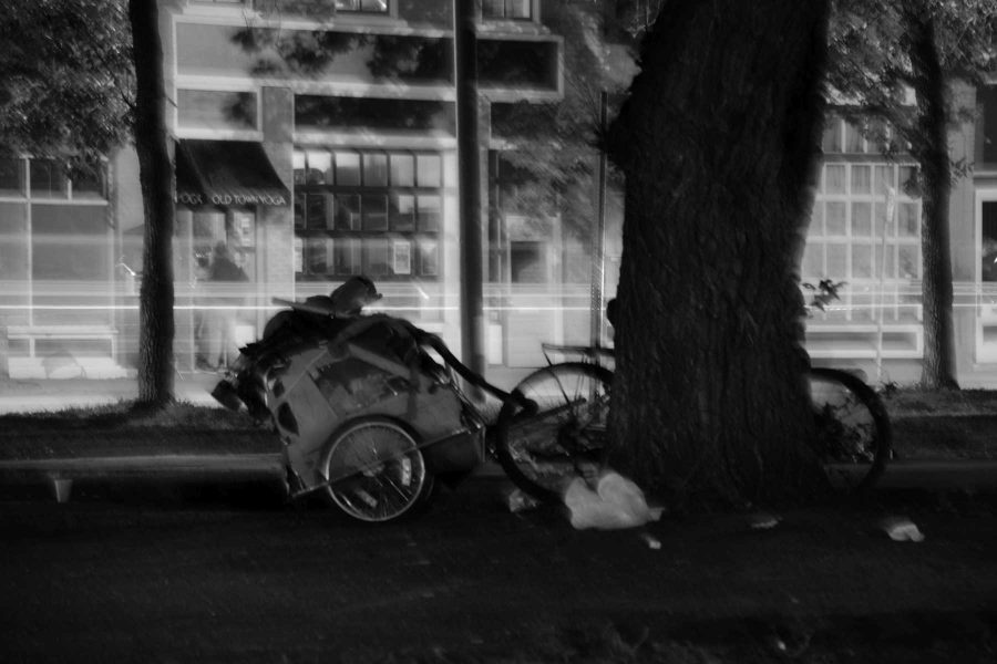 People camped out at Jefferson Street Park amid the bustle of Old Town Fort Collins Saturday night. During the day, the park is busy with "Occupy Jefferson" protestors, and some camp overnight also. (Photo By Megan Fischer)