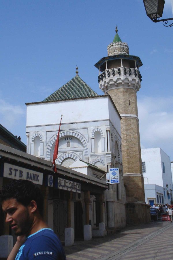 The corner of a mosque and religious area in Tunis, Tunisia on a hot summer day. Tunisia is one of the many muslim majority populated countries taht celebrates Eid Al Adha. (Photo By: Megan Fischer)
