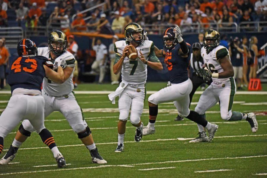 Colorado State quarterback Nick Stevens (7), looks to throw during a game against UTSA last season. (Don Reichert/CSU Athletics)