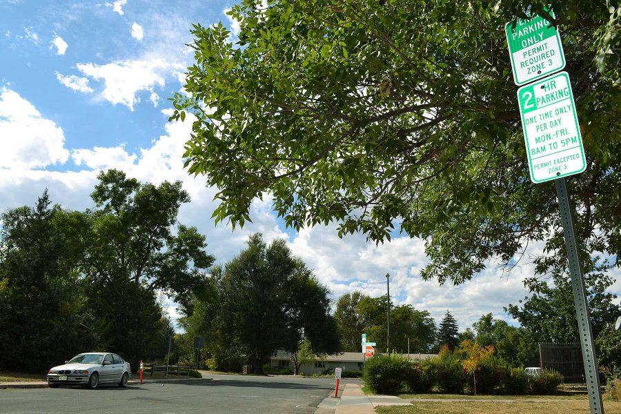 Parking spaces provided by Fort Collins on Mantz place are left open on Sunday afternoon.