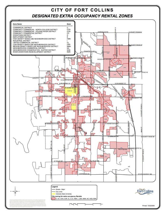 A map of the different zones of Fort Collins where. Photo Provided by City of Fort Collins website. 