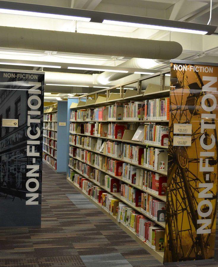 Old Towns Poudre River Public Library on Olive street has many genres including a large selection of non-fictional books available to the Fort Collins community.