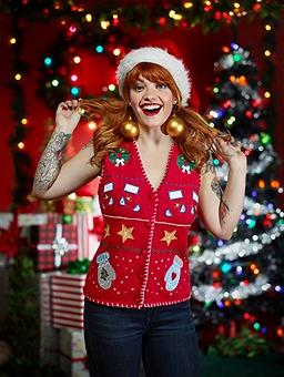 Portraits of women in ugly Christmas sweaters