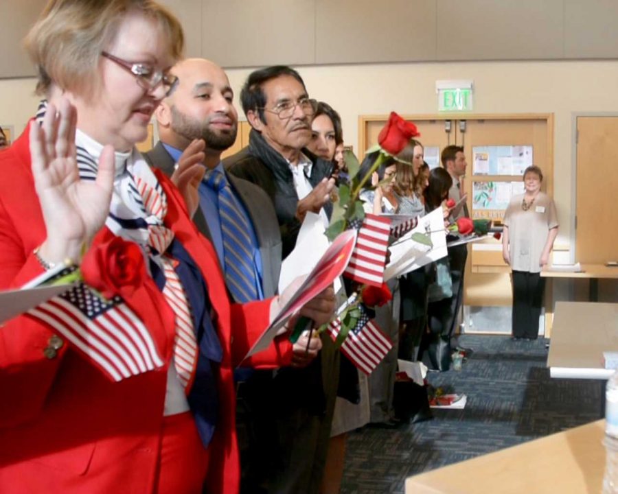 Fifteen citizenship candidates from 10 countries took the Oath of Allegiance and became U.S. citizens Saturday in Westminster CO. Among them was CSU Violin Performance masters student, Ji Hye Chung, who has been living in the U.S. since she was 12 years old. (Photo Credit: Megan Fischer)