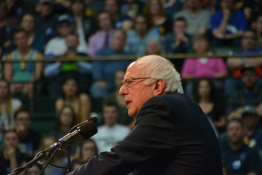 Sen. Bernie Sanders spoke at Moby Arena on Colorado State Universitys campus Sunday about his presidential campaign. The caucus in Colorado is Tuesday. (Photo By: Megan Fischer)