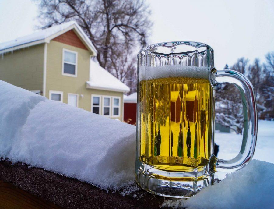 A freshly poured beer in a snowy day in Fort Collins. 