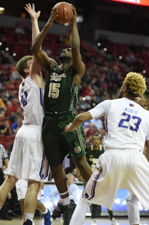 10 MAR 2016: Boise State University takes on Colorado State University during the 2016 Mountain West Conference Mens Basketball Championship at the Thomas & Mack Center in Las Vegas, NV. Derek Johnson/NCAA Photos