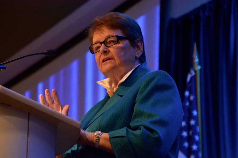 Former director-general of the World Health Organization, medical doctor and former prime minister of Norway, Gro Harlem Brundtland, spoke on health, climate change and the environment Wednesdya in the Lory Student Center. (Photo by: Megan Fischer)