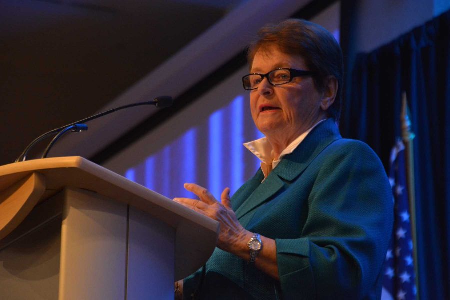 Former director-general of the World Health Organization, medical doctor and former prime minister of Norway, Gro Harlem Brundtland, spoke on health, climate change and the environment Wednesdya in the Lory Student Center. (Photo by: Megan Fischer)