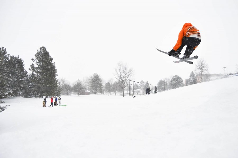 3/23/16: Nick Merten, age 19, pulls off a gnarly grab in mid air at Edora Park. He is an undeclared business major at CSU.