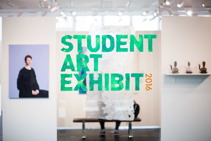 Student art is now being diplayed in the Curfman gallery. The exhibit is open from 12pm-7pm. Photo by Ryan Arb