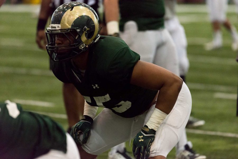 CSU linebacker Josh Watson during a 2016 spring practice. (Luke Walker/ The Collegian)