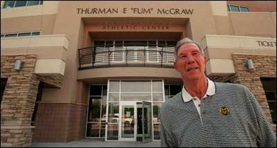 Thurman "Fum" McGraw outside of the McGraw Athletic Center in 1999