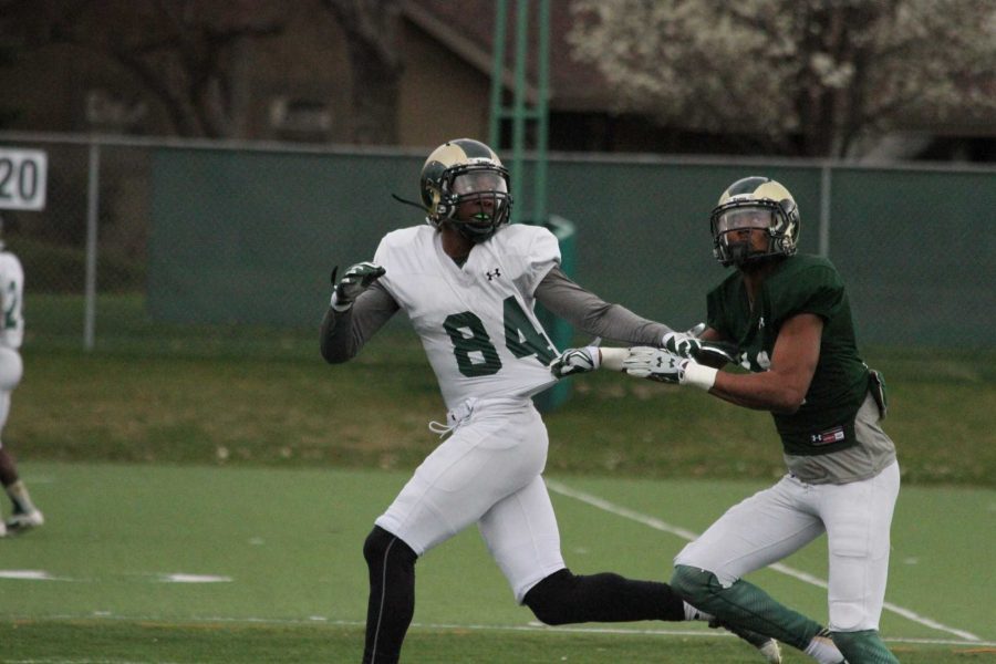 Xavier Williams (84) runs a route during a spring practice. (Javon Harris/Collegian)