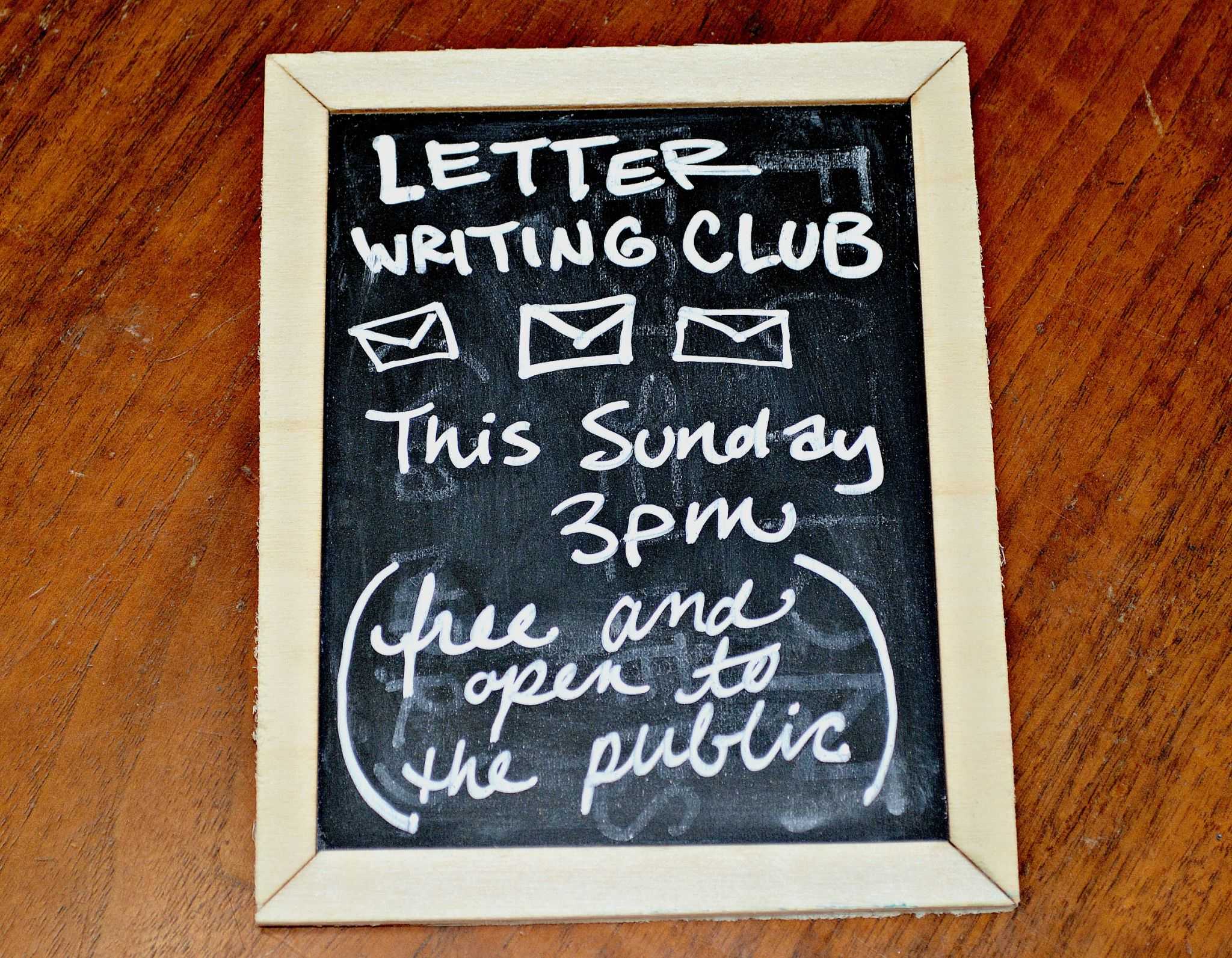 Letter Writing Club sign. Photo By: Randi Mattox