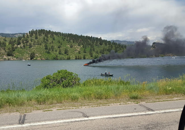 An on-board fire was reported at Horsetooth Reservor at 11:30 a.m. Authorities put out the blaze within the hour. (Photo courtest Poudre Fire Authority)