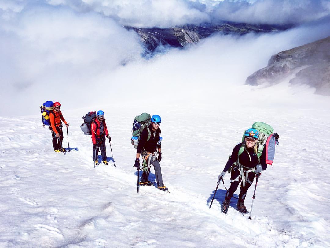 VetEx climbers on Mount Rainier. From left to right: Nathan perrault, Nathan vass, Richard salas, Sandra sandrute. (Photo By: Nick Watson)