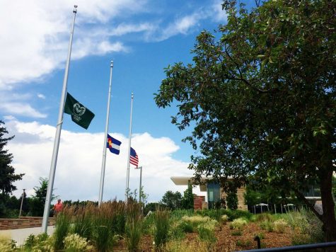 Flags outside Lory Student Center at half-mast following the Dallas Police shooting (Photo by Julia Rentsch).