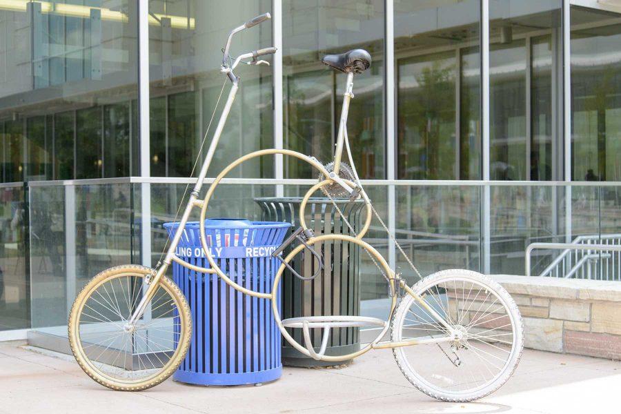 A custom created bike by Dylan Johnson outside the Lory Student Center on August 31, 2016. Photo credit: Luke Walker