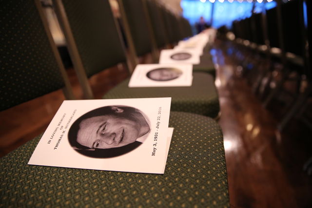 Programs celebrating the life of Tom Sutherland, a former agriculture professor at Colorado State University and abroad, adorn rows of seats at the celebration of life for Sutherland on Saturday, August 20th at the Lory Student Center.