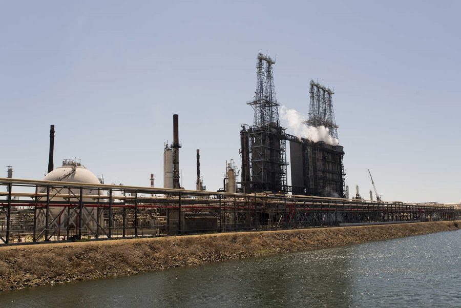 The Coker Unit rises above a canal at the Tesoro Refinery in Los Angels (Luke Walker | Collegian).