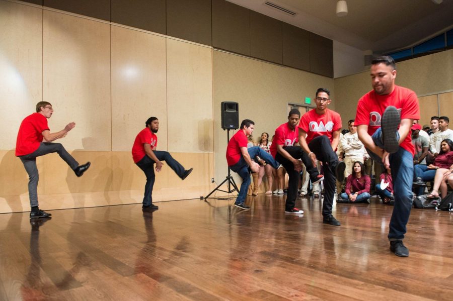 The brothers of Omega Delta Phi Fraternity Incorporated performing their stroll. Photo courtesy of Cisco Mora