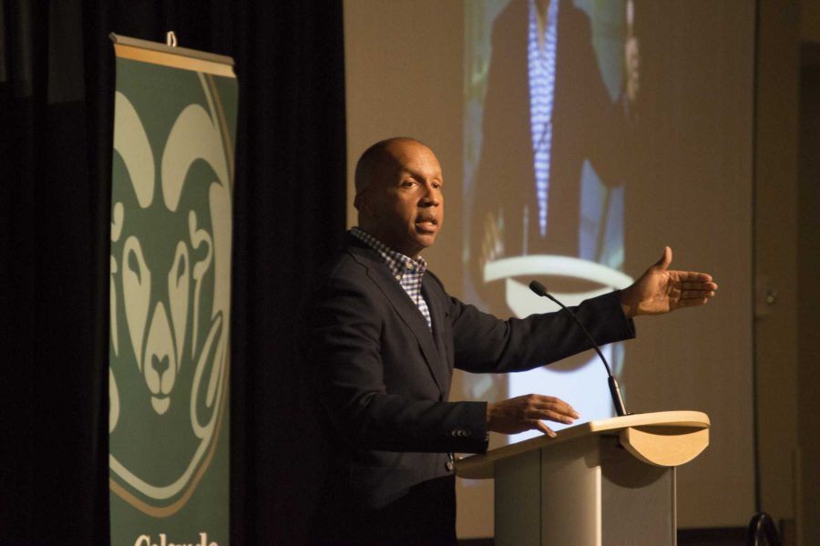 Bryan Stevenson, a prestigious lawyer, social justice activist, and author of Just Mercy spoke Thursday evening at the LSC. (Michael Berg | Collegian)   