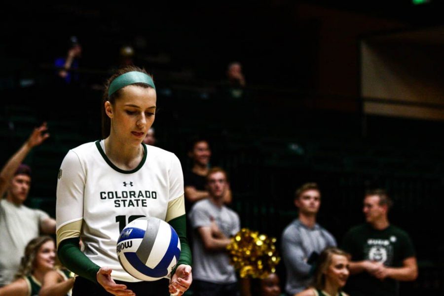 Sanja Cizmi (10) gets ready to serve the ball against San Jose State Sept. 24 in a 3-0 CSU win Photo credit: Julia Trowbridge