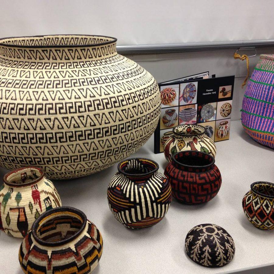 Wounaan baskets on display. The large basket on the left is Gessler's basket that led her on a journey. Photo credit: Zoё Jennings
