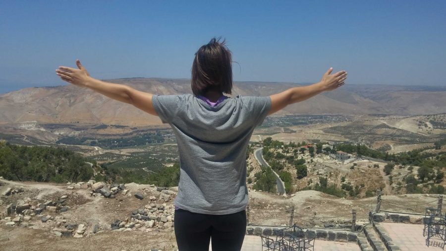 Rachael Martel looking out over Israel, Palestine, Lebanon, and Syria. Photo credit: Rachael Martel