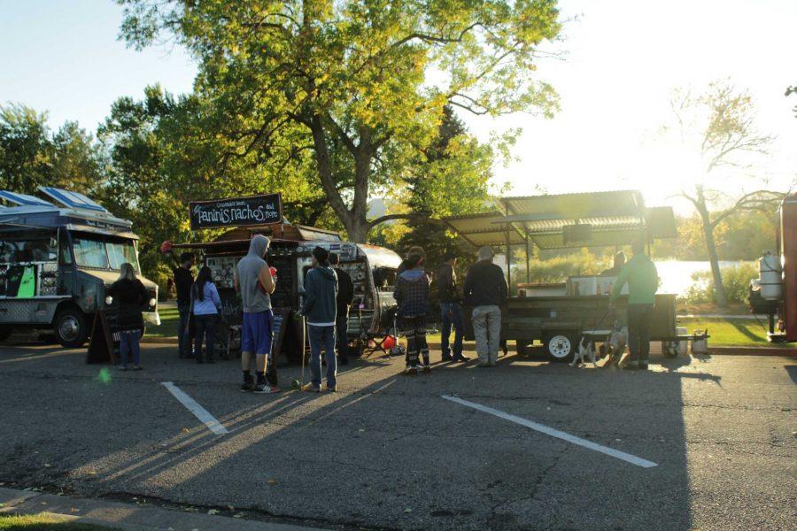 Foodies gather in front of some of their favorite trucks. Photo credit: Sarah Ehrlich