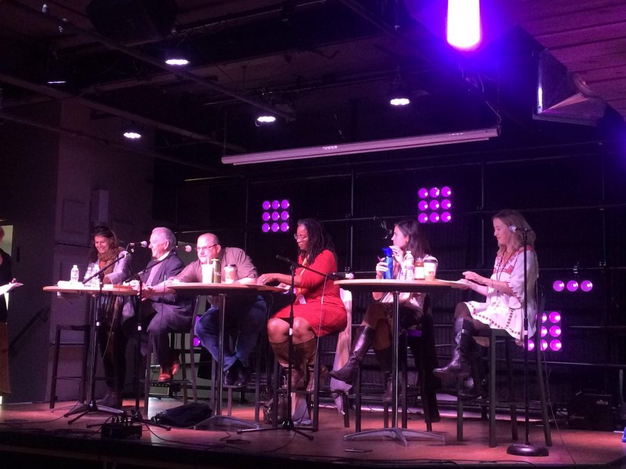 The Muses panel, (left to right) Eleni Sikelianos, Dennis Elkins (acting as 19th century writer O. Henry), Richard Keller, Camille Dungy, Sarah Hahn Campbell, Laura Resau Photo credit: Matthew Smith