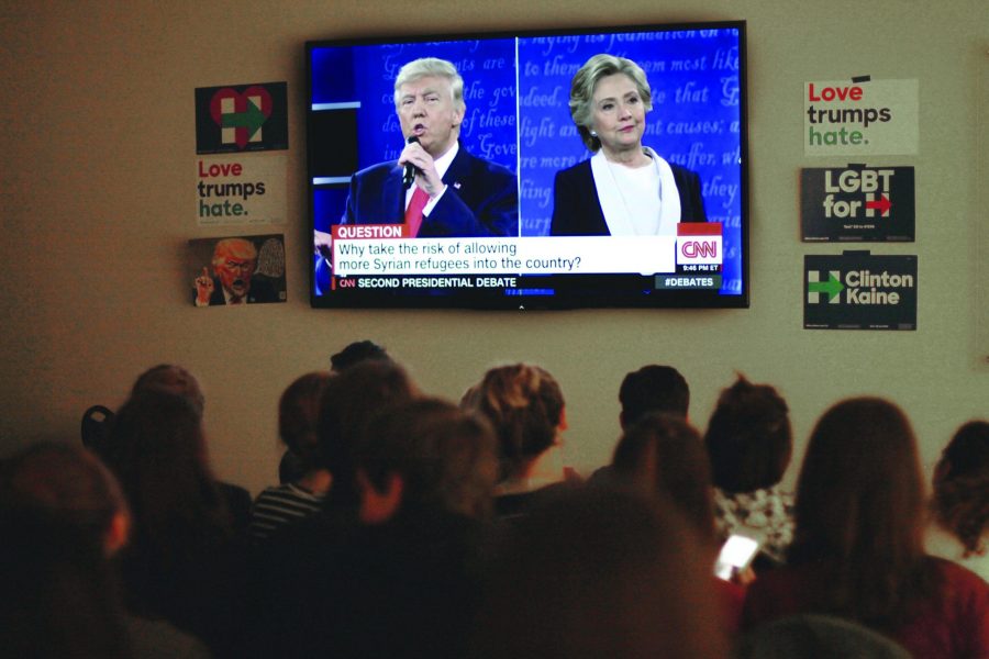 CSU Democrat watches the Presidential Debate at their Debate Watch Party last night. Photo credit: Natalie Dyer