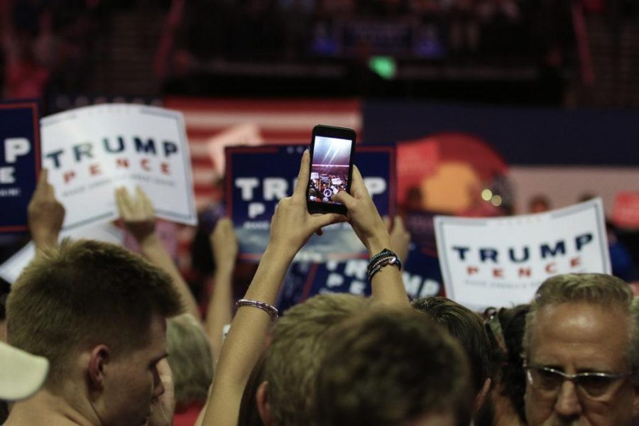 Someone takes a Snapchat video of the Donald Trump Rally in Loveland, Colorado on October 3, 2016. (Elliott Jerge | Collegian)