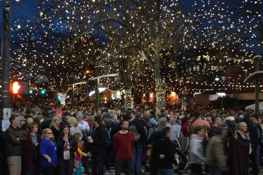 A big crowd turns out to enjoy the Downtown Holiday Lighting in Old Town in Fort Collins, Colo. Nov. 4 2016. Photo by Nathan Kaplan