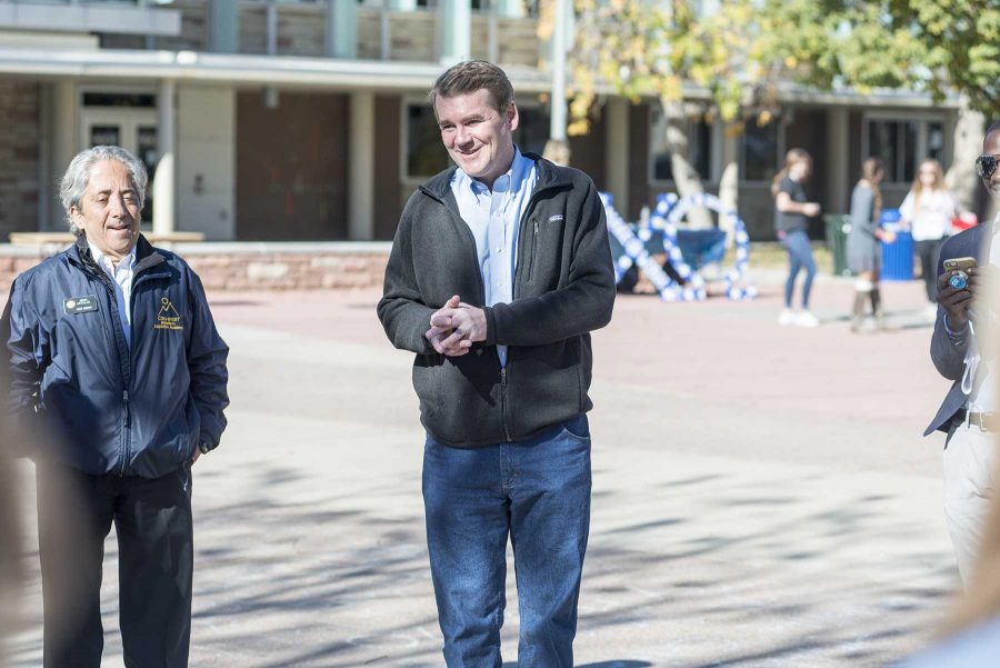 Senator Michael Bennet speaks to a crowd in front of  Lory Student Center Plaza on Nov 3, 2016. (Luke Walker | Collegian)