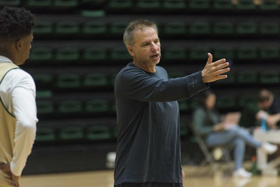 Colorado State mens basketball coach Larry Eustachy explains a drill during practice at Moby Arena on Nov 1, 2016. (Collegian file photo)